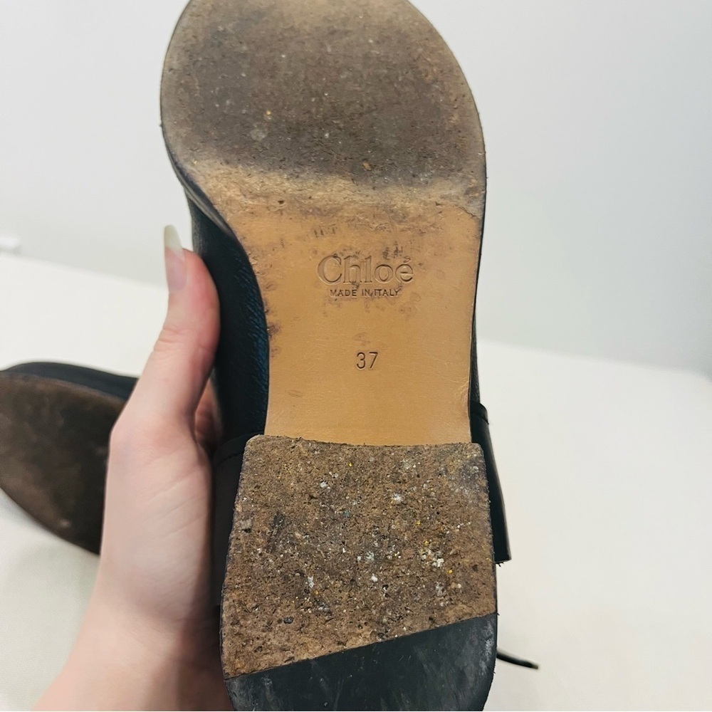 Chloe Black Leather Gold Buckle Ankle Moto Combat Flat Fur Pull On Boots 7 EU 37 - Picture 7 of 7